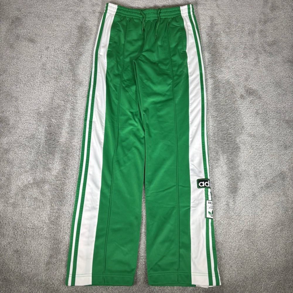 Adidas Originals Track Pants Women S Green Striped Tear Away Snap Athletic Baggy